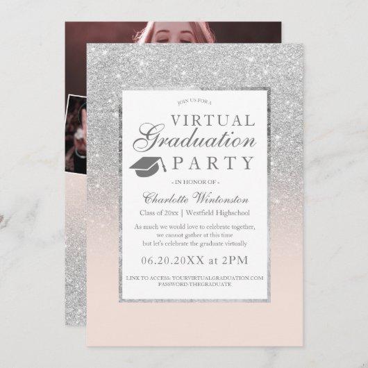 Silver glitter photos virtual Graduation party Invitation