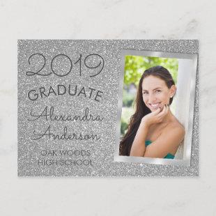 Silver Glitter Sparkle Graduation Announouncement Announcement Postcard