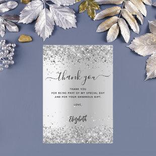 Silver glitter sparkles elegant thank you card