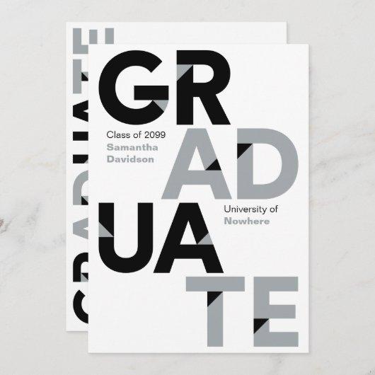 Silver Gray Big Bold Angle-Cut Letters Graduation Invitation