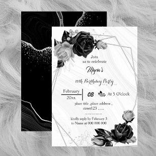 silver gray & black flowers geometric birthday  invitation