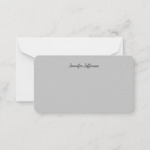 Silver Grey Calligraphy Name Plain Professional Note Card