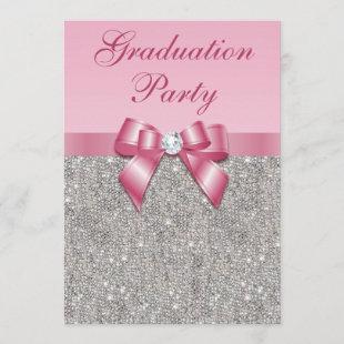 Silver Jewels Faux Bow Girls Graduation Party Invitation