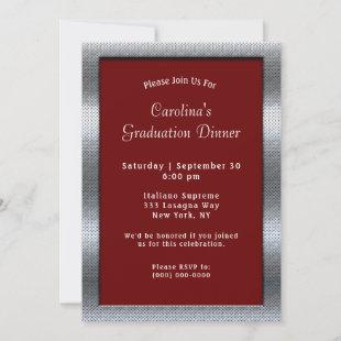 Silver Metal Frame Maroon Dinner Graduation Invitation
