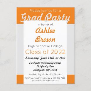 Silver Orange Bold Grad Party Graduation Invitation Postcard