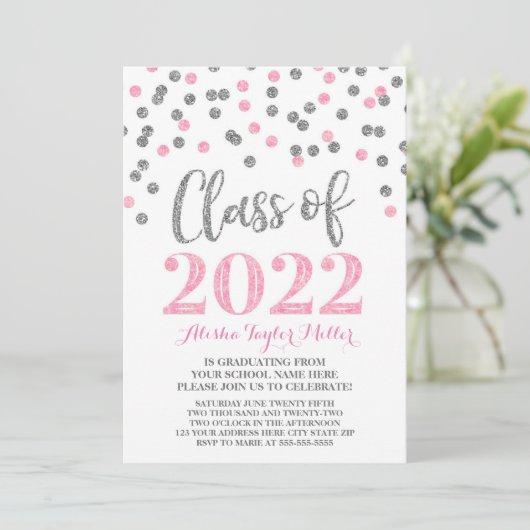 Silver Pink Confetti Graduation Party 2022 Invitation