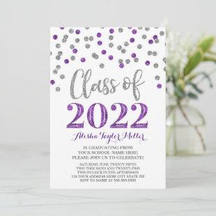 Silver Purple Confetti Graduation Party 2022 Invitation