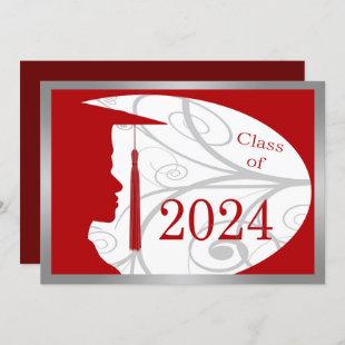 Silver & Red Man Silhouette 2024 Graduation Party Invitation