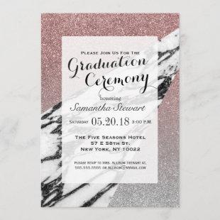 Silver Rose Gold Glitter and Marble Geometric Invitation