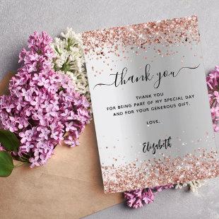 Silver rose gold glitter sparkles thank you card