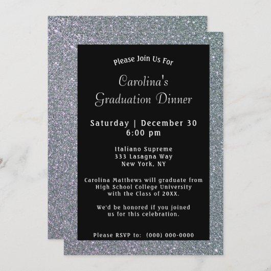 Silver Sparkle Dinner Black Graduation Invitation