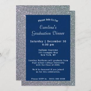 Silver Sparkle Dinner Blue Graduation Invitation