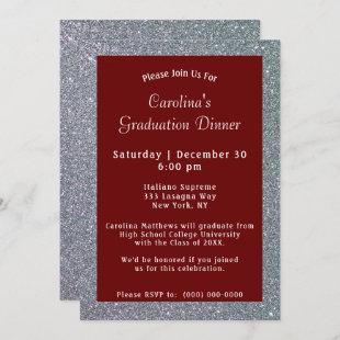 Silver Sparkle Dinner Maroon Graduation Invitation