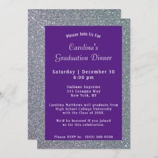 Silver Sparkle Dinner Purple Graduation Invitation