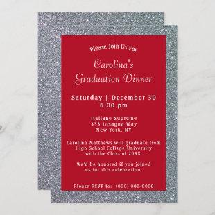 Silver Sparkle Dinner Red Graduation Invitation