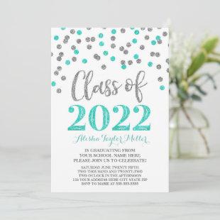 Silver Turquoise Confetti Graduation Party 2022 Invitation