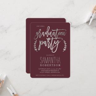 Silver typography burgundy graduation party invitation