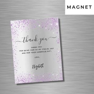 Silver violet glitter sparkles thank you card