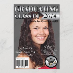 Silver & White Graduating Class Magazine Cover Invitation