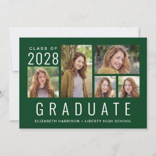 Simple 5 Photo Collage Green Graduation Announcement