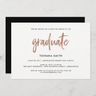 Simple Black and Faux Rose Gold Graduation Party Invitation