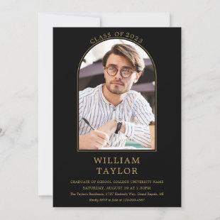 Simple Black And Gold Arch Photo Graduation Party Invitation