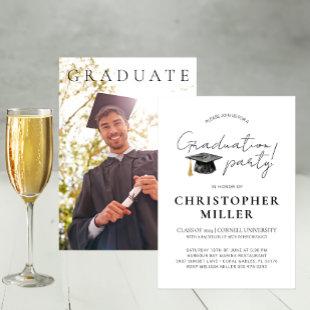 Simple Black and White College Graduation Party Invitation