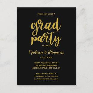 Simple Black Gold Elegant Script Graduation Party Invitation Postcard