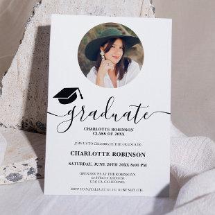 Simple Black graduate script photo graduation Invitation