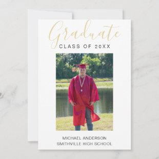 Simple Black White Gold Photo Graduation Announcement