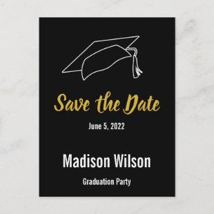 Simple Black White Gold Save the Date Graduation Announcement Postcard