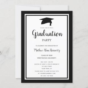 Simple Black White Modern Graduation Party Invitation