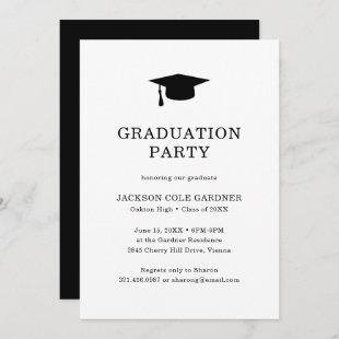 Simple Black White Mortar Board Modern Graduation Invitation