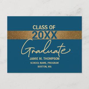 Simple Blue Gold Confetti Graduation Card