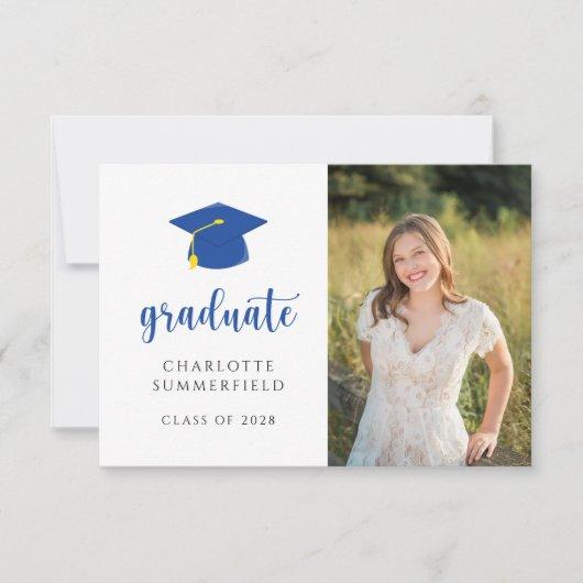 Simple Blue Gold Graduation Cap Tassel Invitation