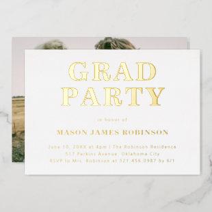 Simple Bold Photo Graduation Party Gold Foil Invitation