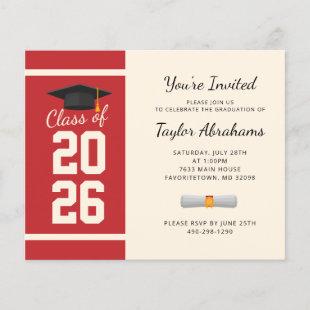 Simple Budget Red Cream Graduation Invitation