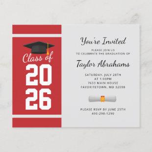 Simple Budget Red Gray Graduation Invitation