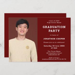 Simple Burgundy Grad Photo Graduation Party Invitation