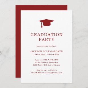 Simple Burgundy Mortar Board Modern Graduation Invitation