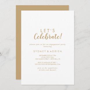 Simple Calligraphy|Gold Back Let's Celebrate Party Invitation