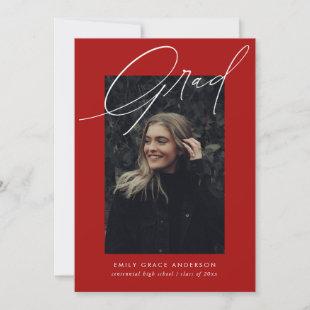 Simple Calligraphy Three Photo Red Graduation Announcement