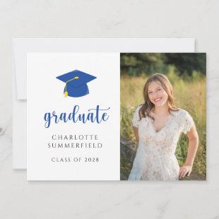 Simple Cap & Tassel Blue Graduation Photo Invitation