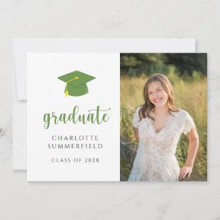 Simple Cap & Tassel Green Graduation Photo Invitation