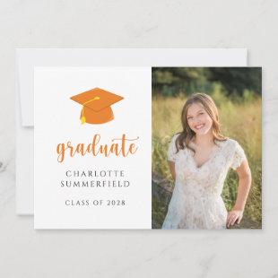 Simple Cap & Tassel Orange Graduation Photo Invitation
