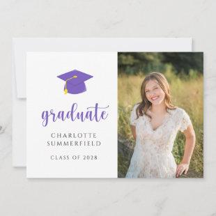 Simple Cap & Tassel Purple Graduation Photo Invitation