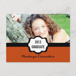 Simple Chic Graduation Party Postcard, Orange Invitation Postcard
