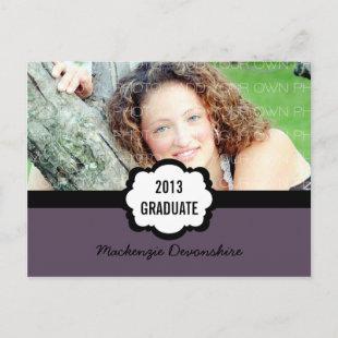 Simple Chic Graduation Party Postcard, Purple Invitation Postcard