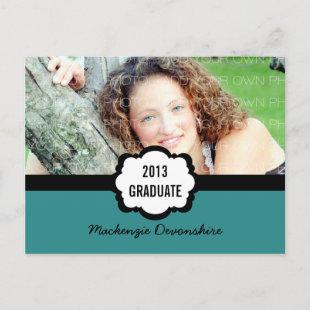 Simple Chic Graduation Party Postcard, Teal Invitation Postcard