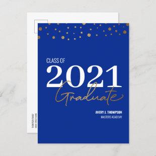 Simple Class of 2021 Graduate Blue Personalized  Announcement Postcard